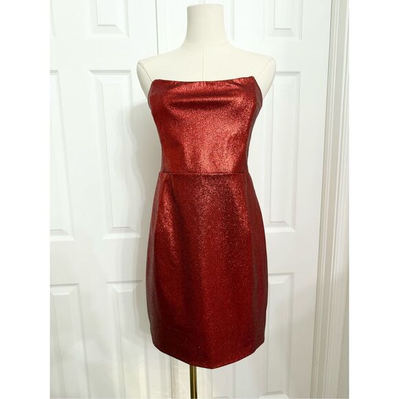 Meshki Dresses & Skirts - Meshki Womens Red Dorothy Glitter Strapless Mini Bodycon Dress Size Medium